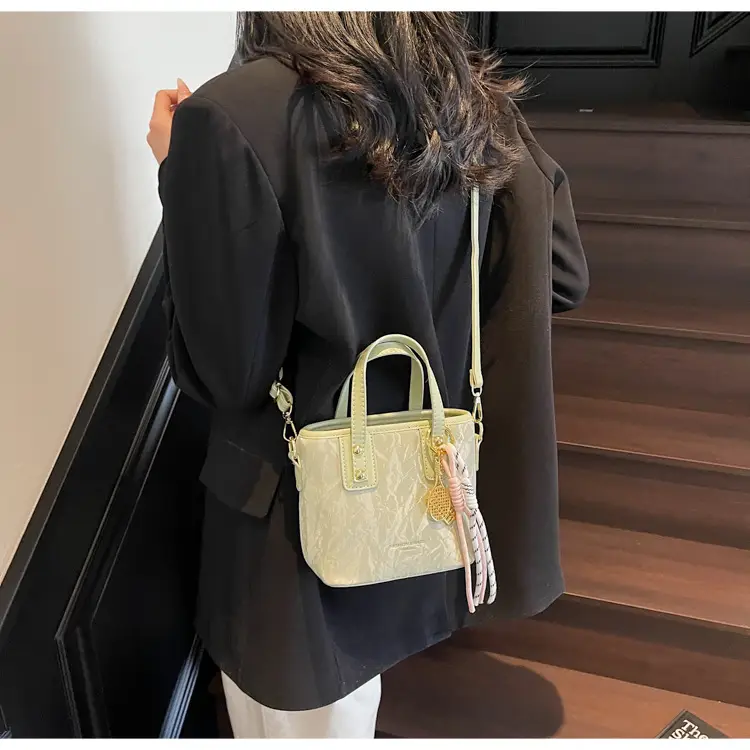 Women's Light Grey Quilted Shoulder Bag with Gold Plated Handles — feature 45