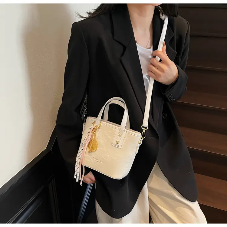 Women's Light Grey Quilted Shoulder Bag with Gold Plated Handles — feature 47
