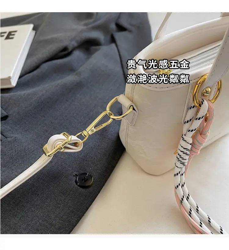 Women's Light Grey Quilted Shoulder Bag with Gold Plated Handles — feature 5