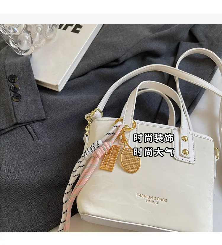 Women's Light Grey Quilted Shoulder Bag with Gold Plated Handles — feature 8