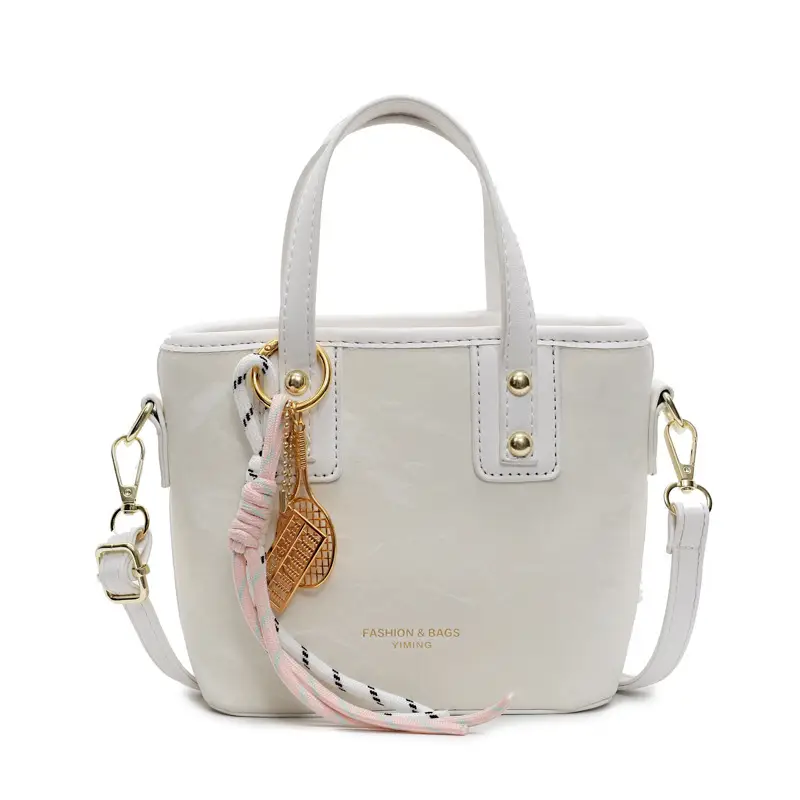 Women's Light Grey Quilted Shoulder Bag with Gold Plated Handles - Image 2