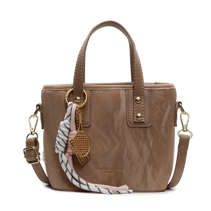 Women's Light Grey Quilted Shoulder Bag with Gold Plated Handles - Image 6