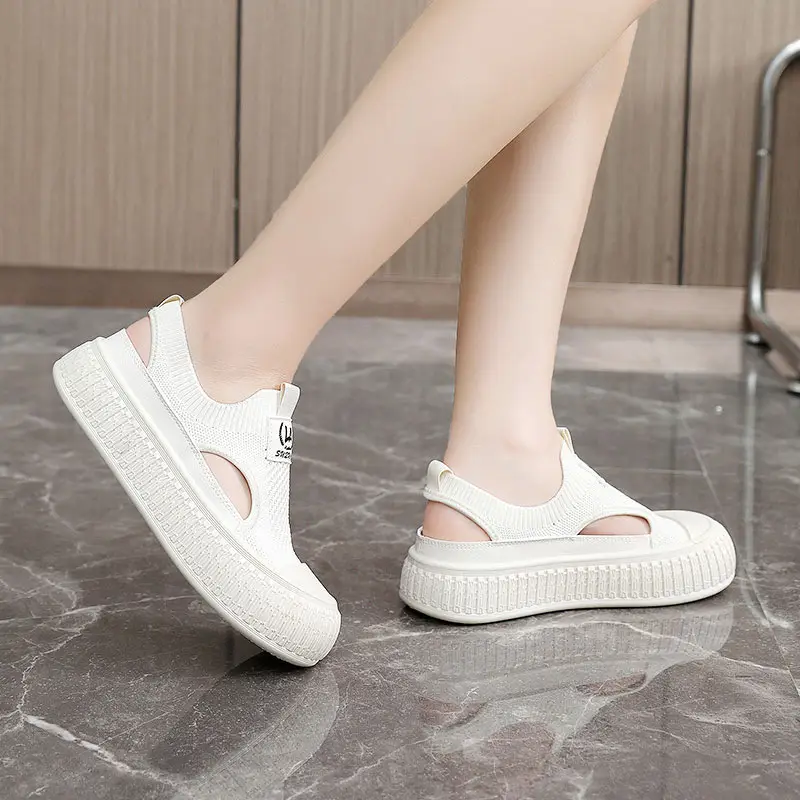 Women White Mesh Slip-On Shoes 2025