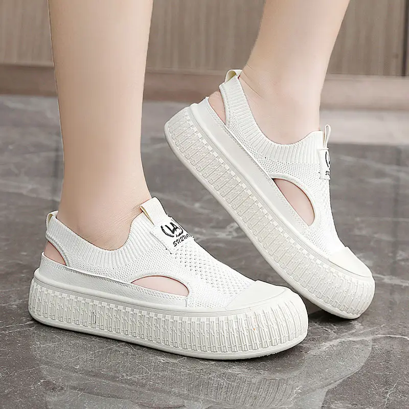 Women White Mesh Slip-On Shoes 2025