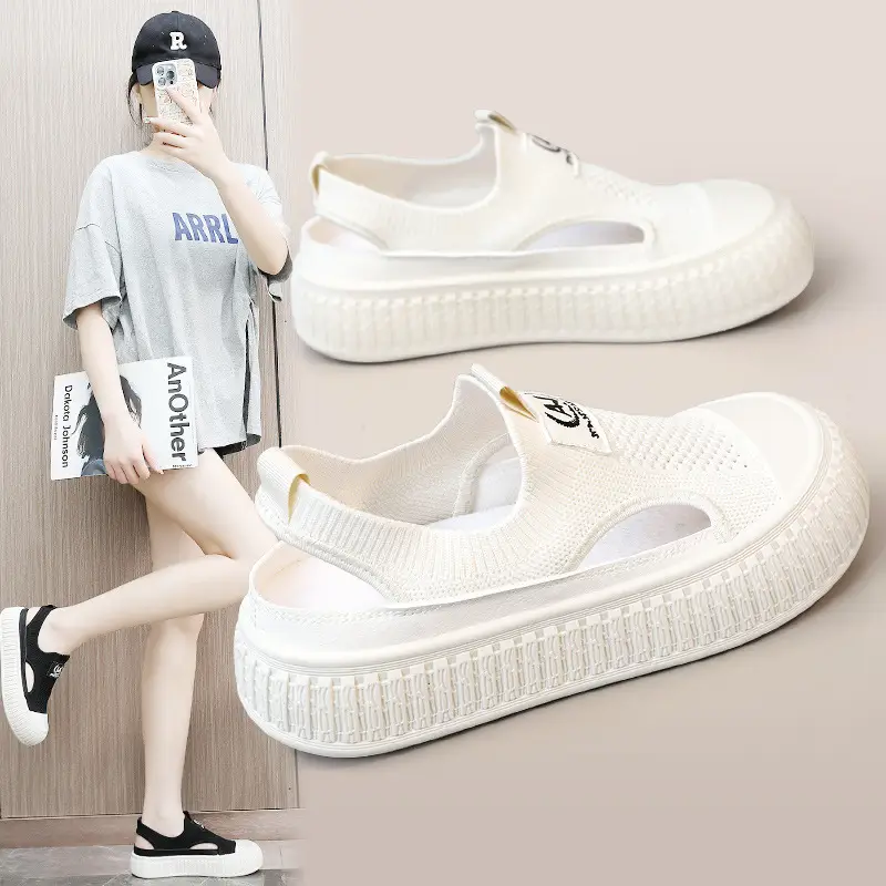 Women White Mesh Slip-On Shoes 2025