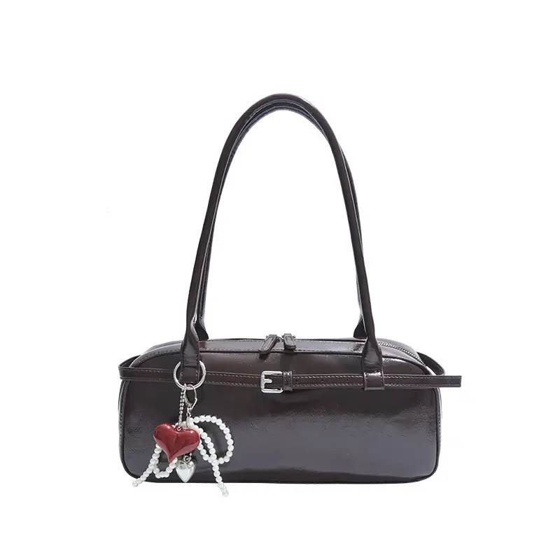 Women's Cream White Shoulder Bag with Pearl Keychain - Image 10