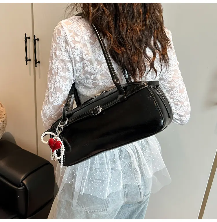 Women's Cream White Shoulder Bag with Pearl Keychain — feature 18
