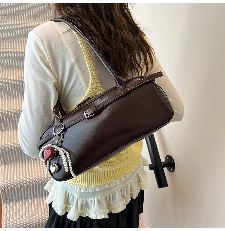 Women's Cream White Shoulder Bag with Pearl Keychain — feature 41