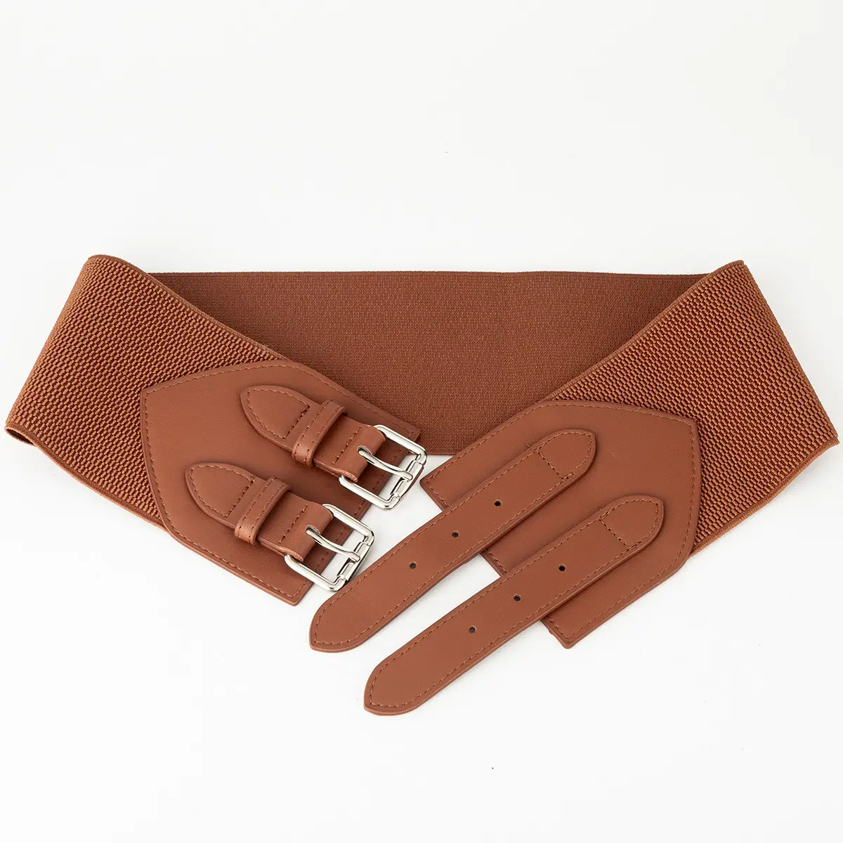 Black Ultra-wide Waist Belt with Double Buckle for Women