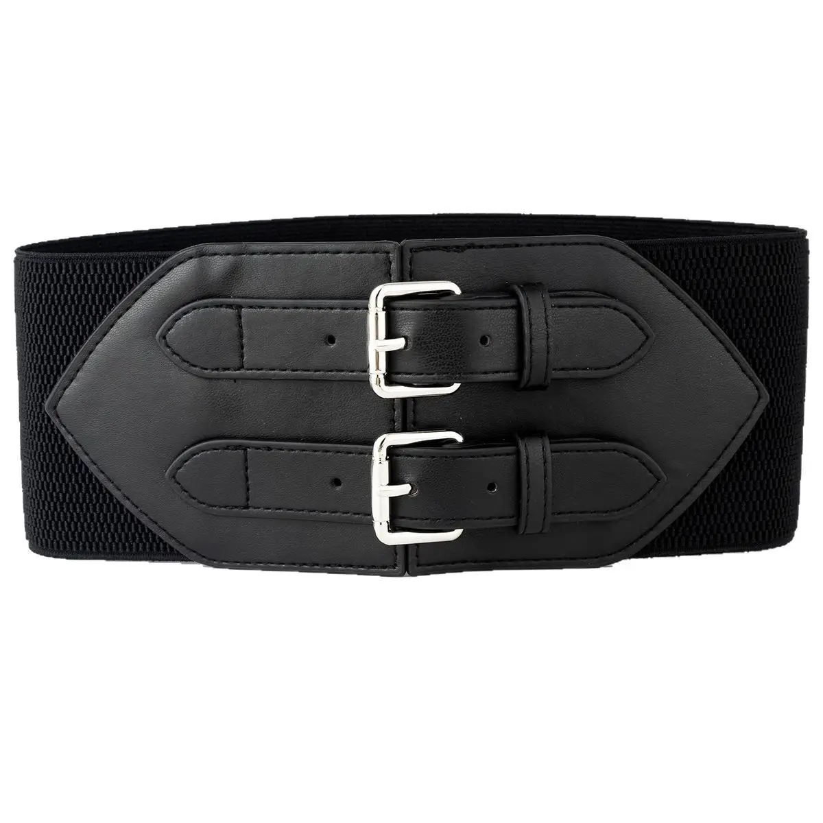 Black Ultra-wide Waist Belt with Double Buckle for Women