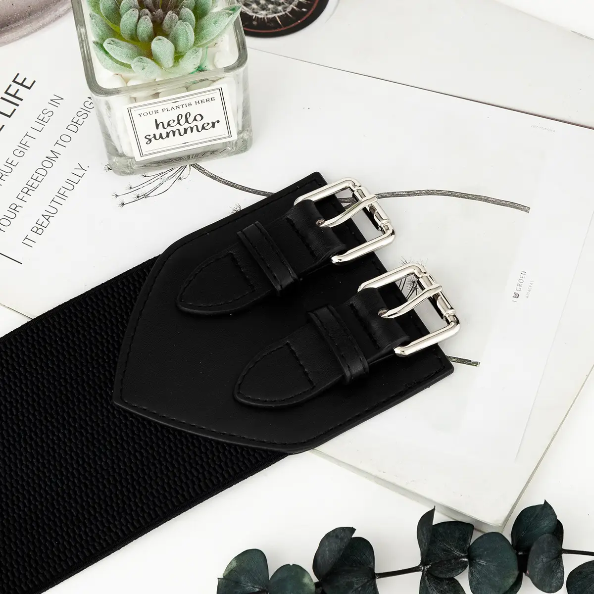 Black Ultra-wide Waist Belt with Double Buckle for Women — feature 11