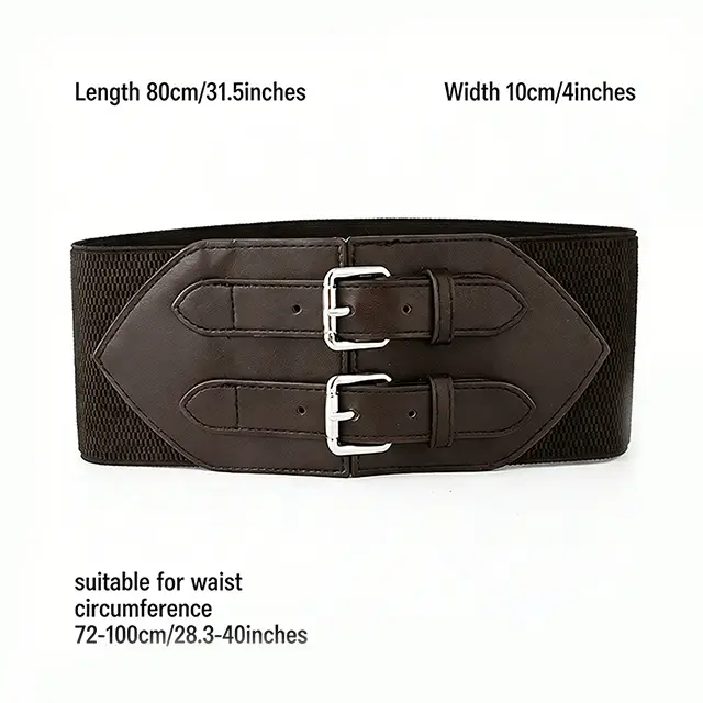 Black Ultra-wide Waist Belt with Double Buckle for Women — feature 2
