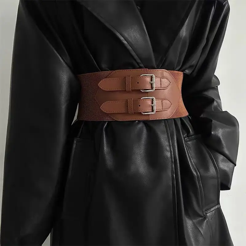 Black Ultra-wide Waist Belt with Double Buckle for Women — feature 3