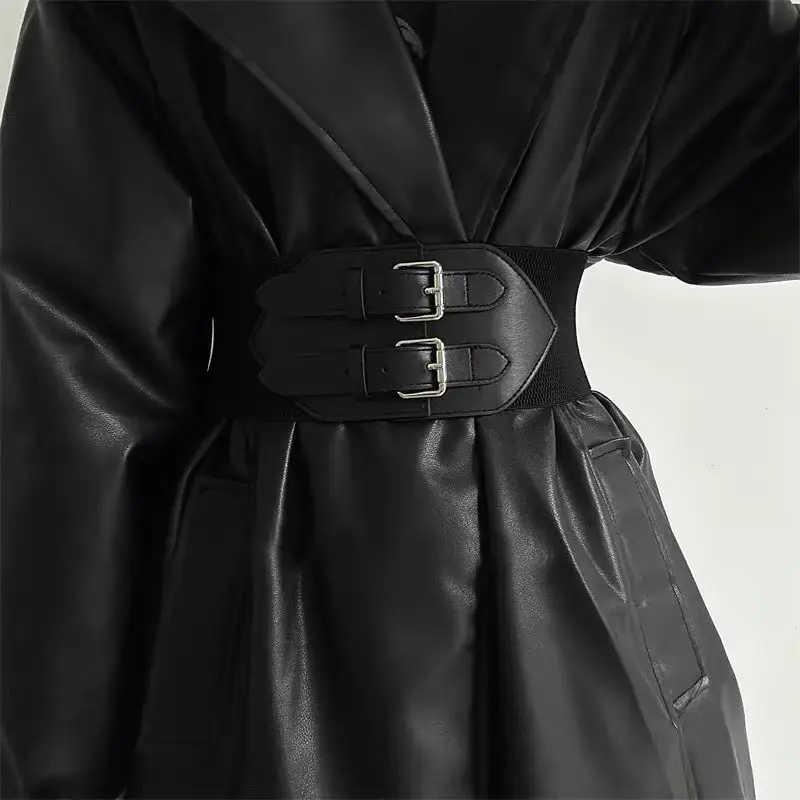 Black Ultra-wide Waist Belt with Double Buckle for Women — feature 4
