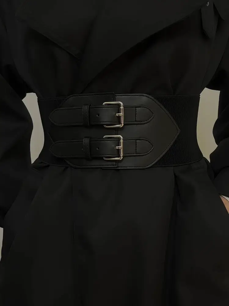 Black Ultra-wide Waist Belt with Double Buckle for Women — feature 5