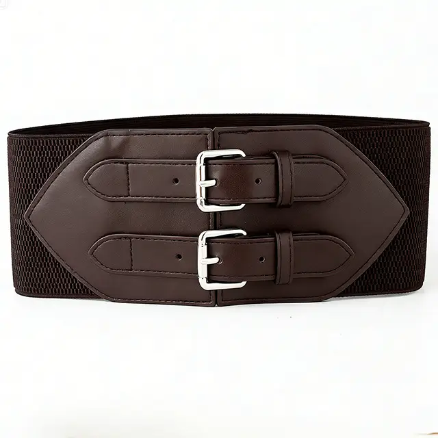 Black Ultra-wide Waist Belt with Double Buckle for Women