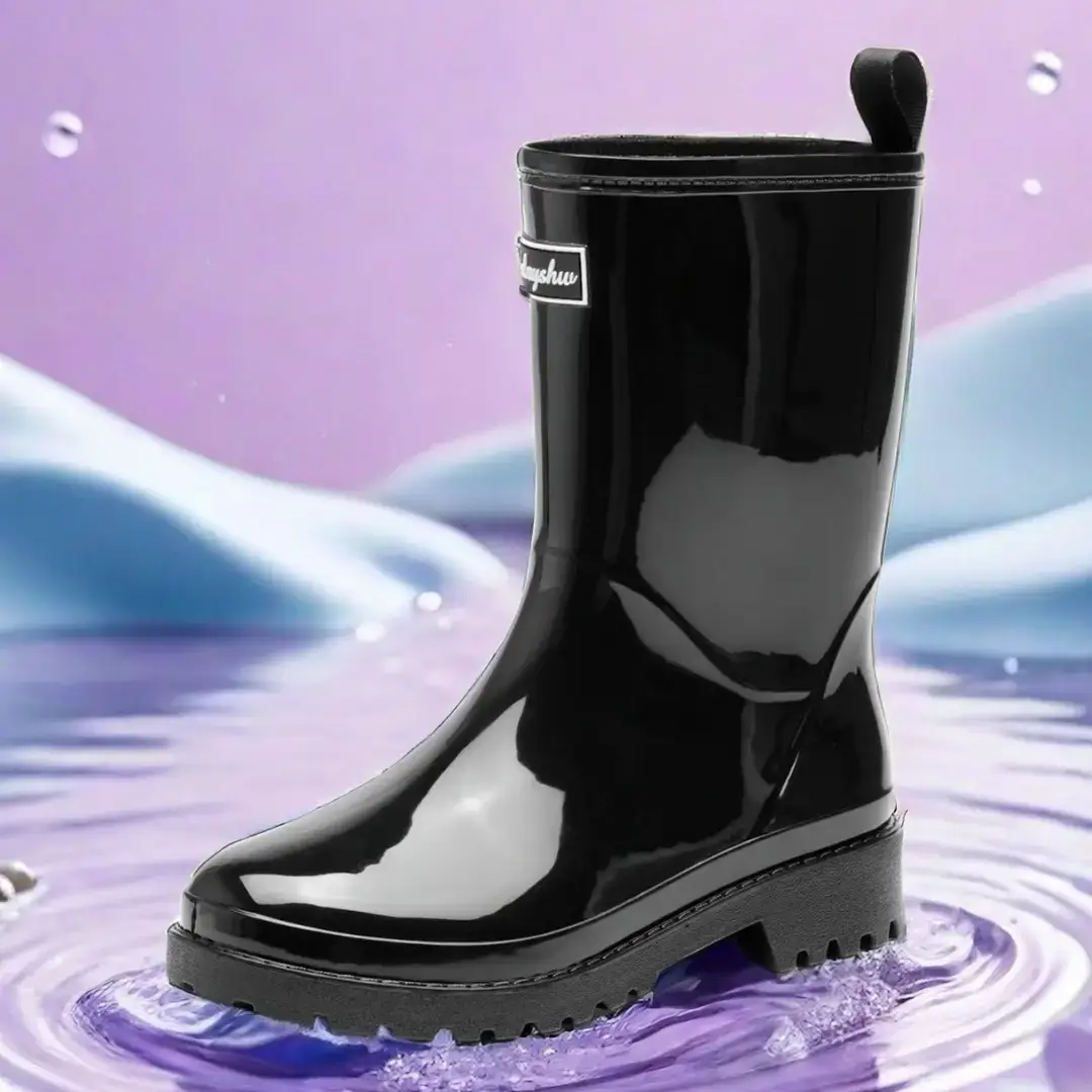 Cross-border Daifa Women's Mid-barrel Non-slip Rain Boots PVC Black Waterproof overshoes Fashion Japanese and Korean Fashion Water Boots Women's Shoes - Image 2