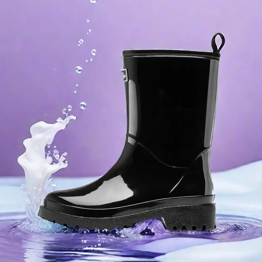 Cross-border Daifa Women's Mid-barrel Non-slip Rain Boots PVC Black Waterproof overshoes Fashion Japanese and Korean Fashion Water Boots Women's Shoes - Image 3