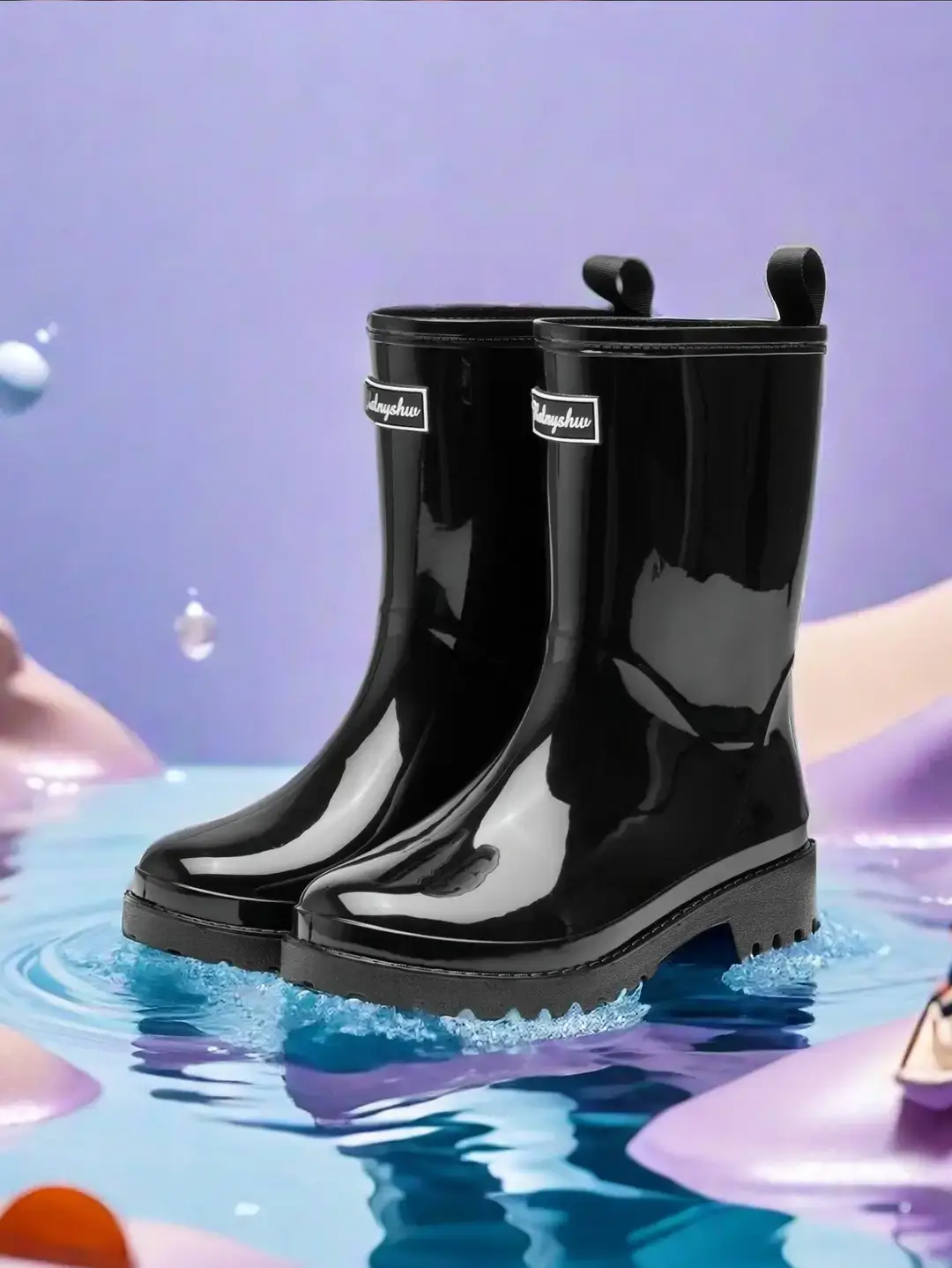 Cross-border Daifa Women's Mid-barrel Non-slip Rain Boots PVC Black Waterproof overshoes Fashion Japanese and Korean Fashion Water Boots Women's Shoes — feature 1