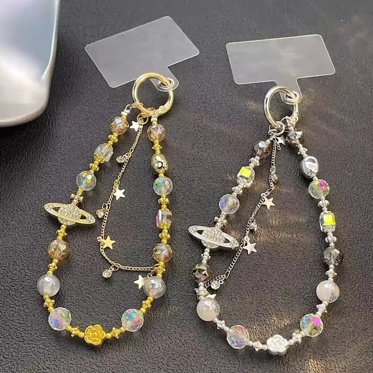 Crystal Beaded Bracelet with Saturn & Mobile Hanging Chain - Image 4