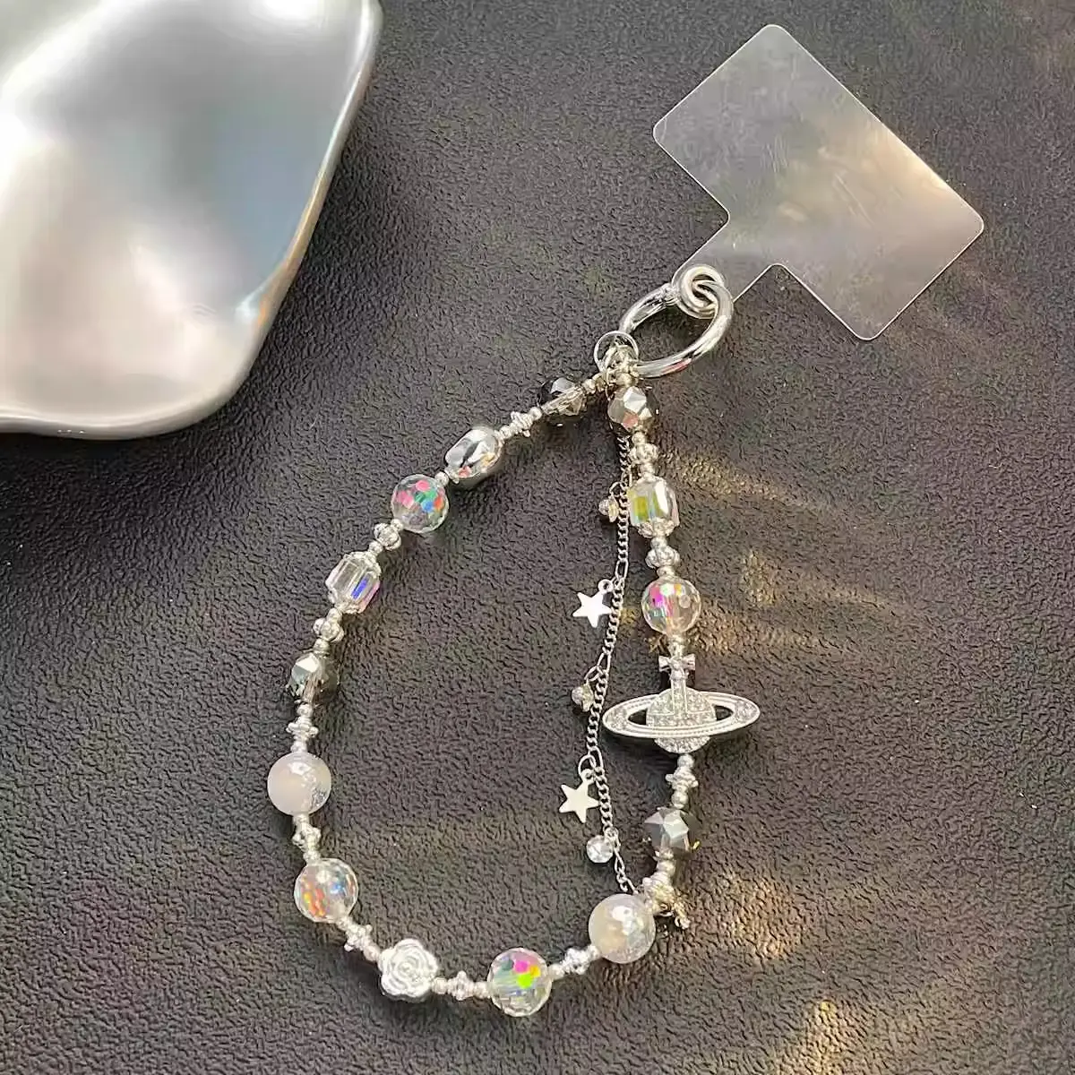 Crystal Beaded Bracelet with Saturn & Mobile Hanging Chain - Image 5