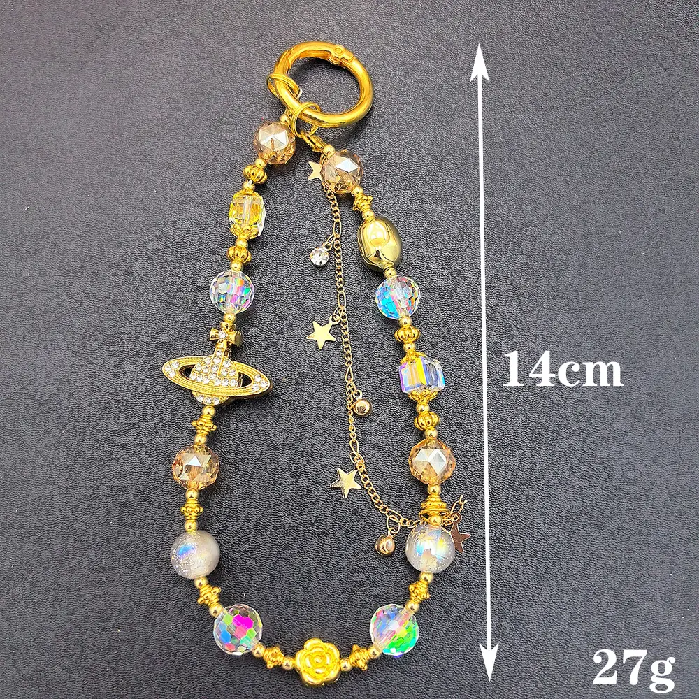 Crystal Beaded Bracelet with Saturn & Mobile Hanging Chain — feature 1