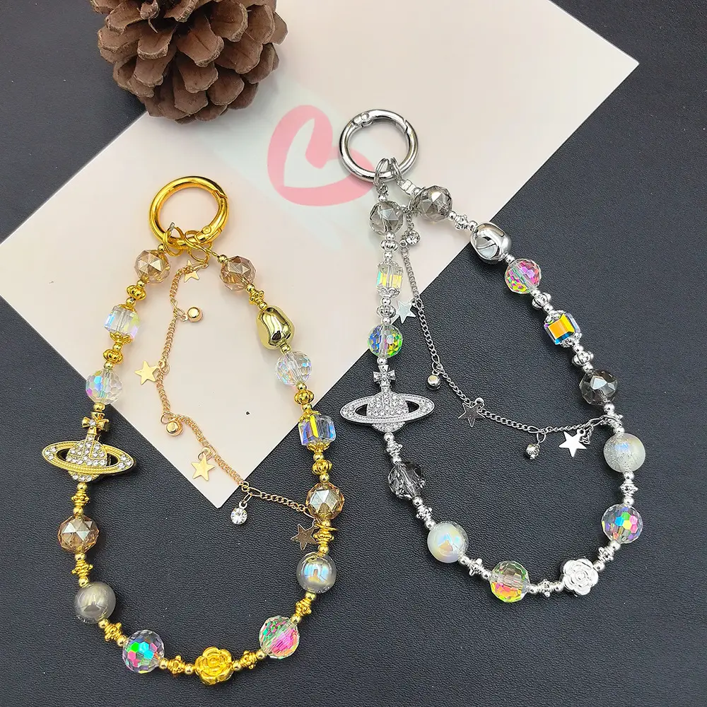 Crystal Beaded Bracelet with Saturn & Mobile Hanging Chain — feature 2