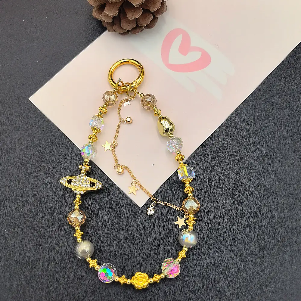 Crystal Beaded Bracelet with Saturn & Mobile Hanging Chain — feature 5
