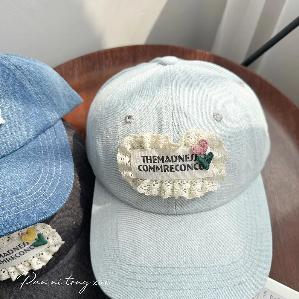 Women's Wash Denim Baseball Cap Blue Lace Face Small - Image 6