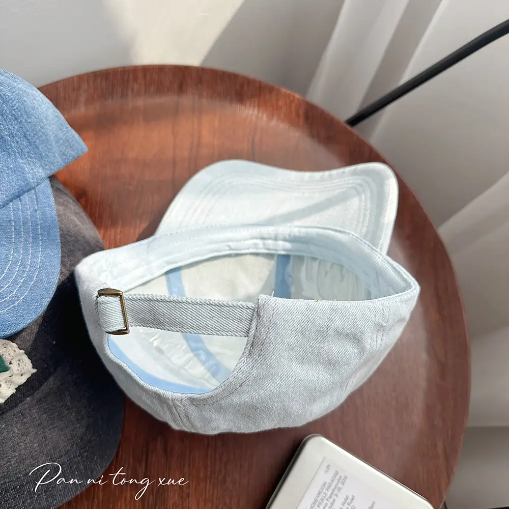 Women's Wash Denim Baseball Cap Blue Lace Face Small - Image 7