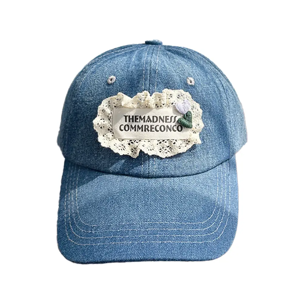 Women's Wash Denim Baseball Cap Blue Lace Face Small - Image 8