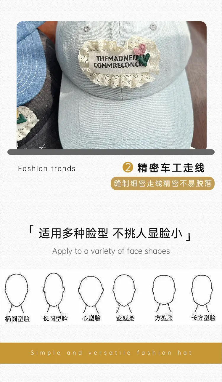 Women's Wash Denim Baseball Cap Blue Lace Face Small — feature 23