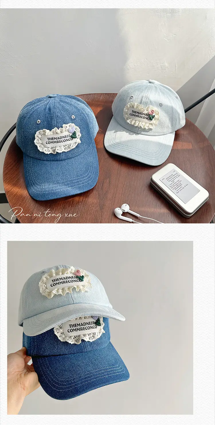 Women's Wash Denim Baseball Cap Blue Lace Face Small — feature 25