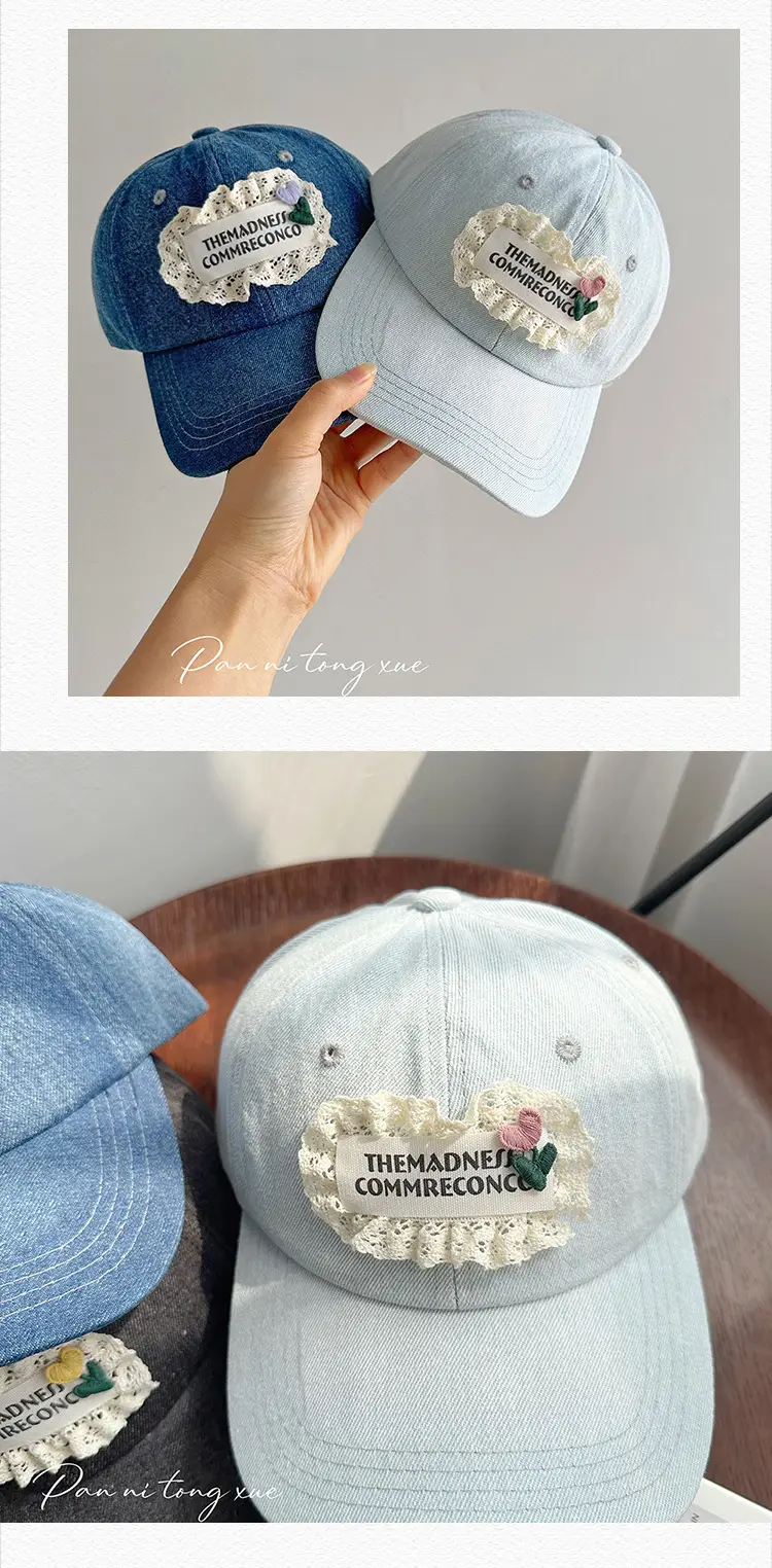 Women's Wash Denim Baseball Cap Blue Lace Face Small — feature 26