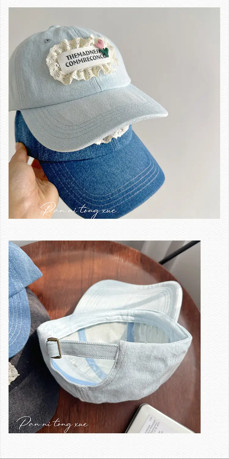 Women's Wash Denim Baseball Cap Blue Lace Face Small — feature 27