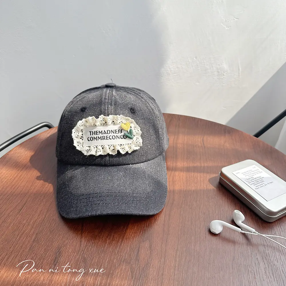 Women's Wash Denim Baseball Cap Blue Lace Face Small - Image 2