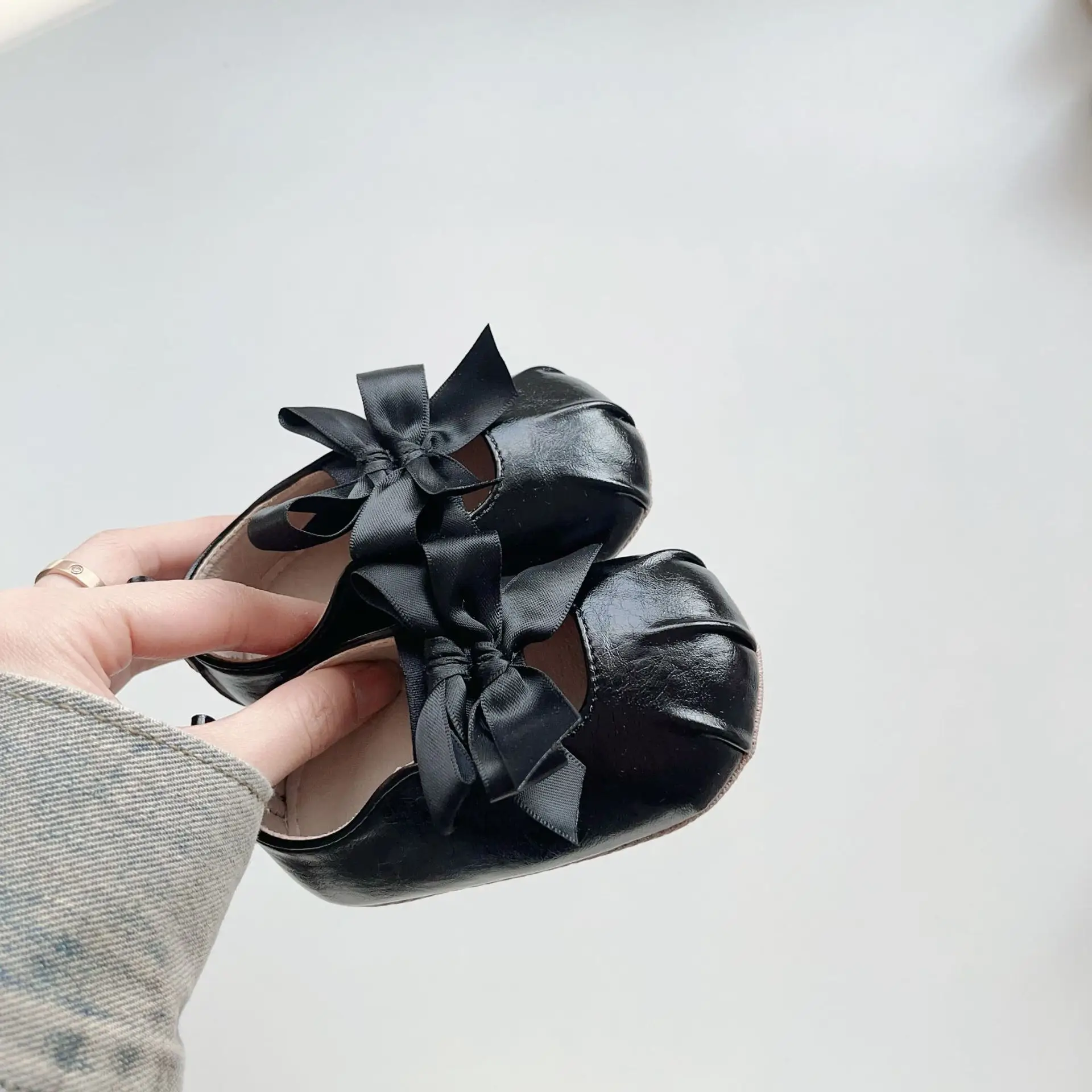 Black Bow Toddler Shoes Korean Style Soft Sole