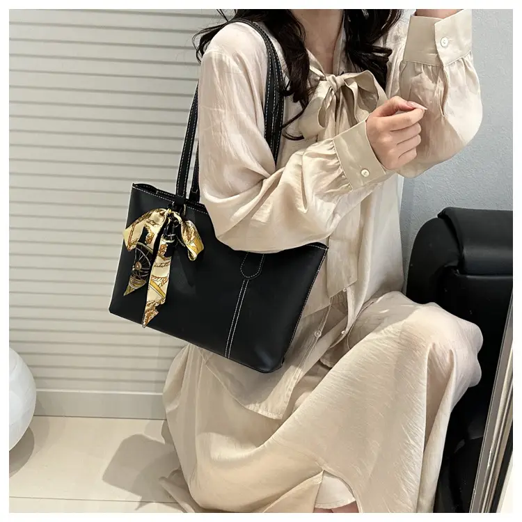 Tan Silk Scarf Shoulder Tote Bag Large Capacity — feature 2