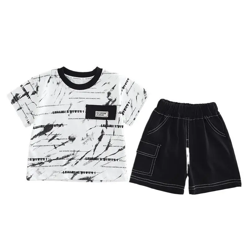 Boys Printed Cotton Shorts Set Summer Casual Brown Black - Image 5