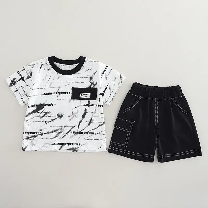 Boys Printed Cotton Shorts Set Summer Casual Brown Black — feature 5