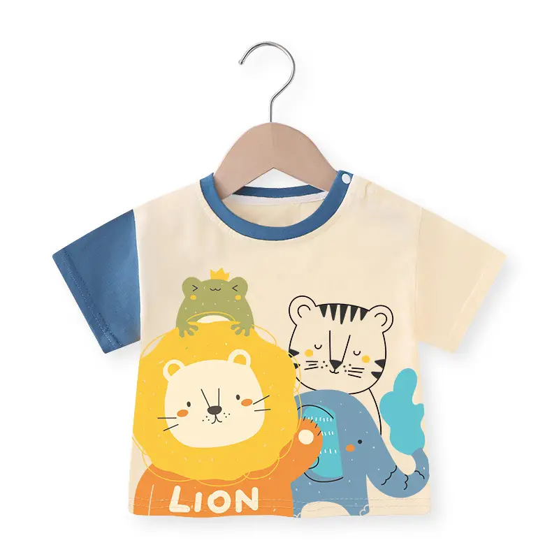 Baby T-Shirt Summer Half Sleeve Cotton Beige Blue