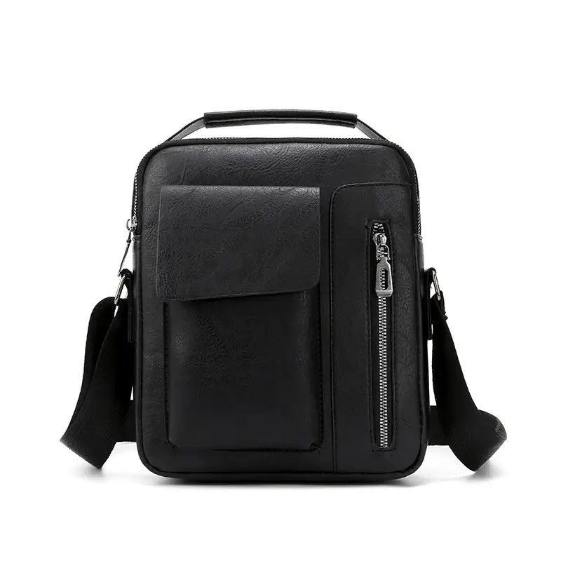 Men's Retro Leather Shoulder Crossbody Bag Black