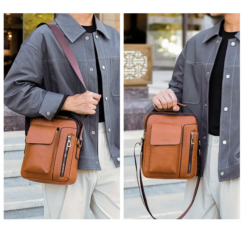 Men's Retro Leather Shoulder Crossbody Bag Black — feature 10