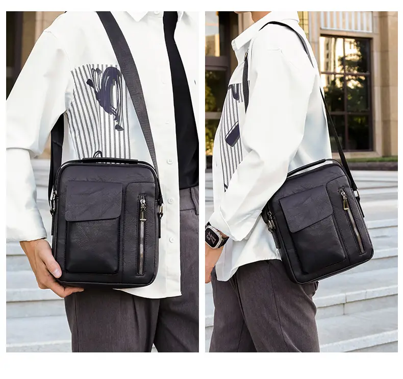 Men's Retro Leather Shoulder Crossbody Bag Black — feature 13