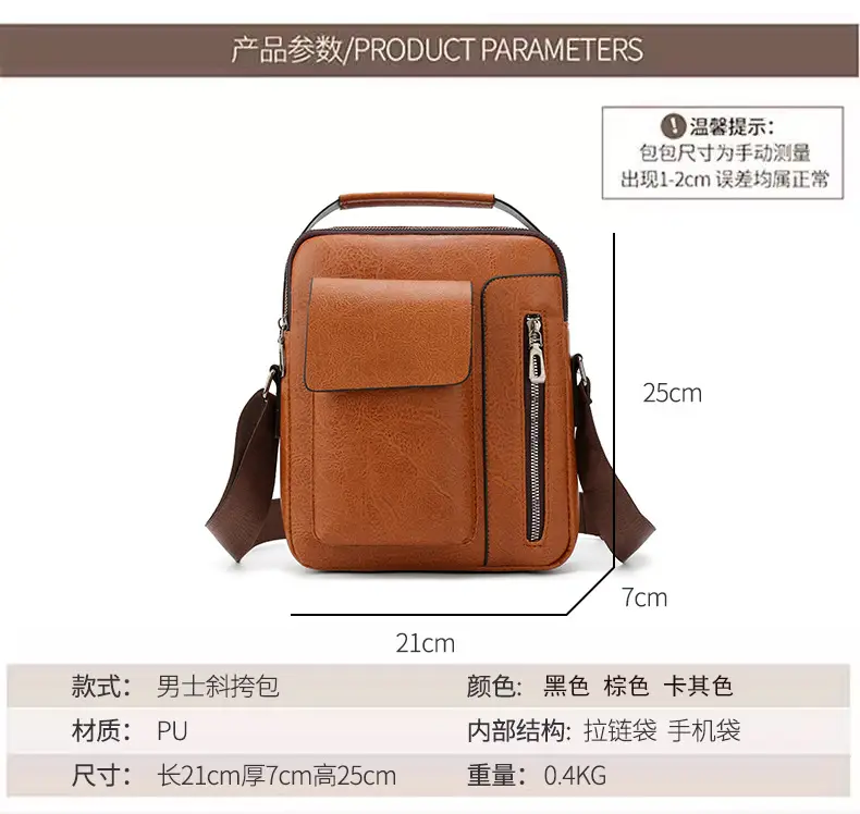 Men's Retro Leather Shoulder Crossbody Bag Black — feature 15
