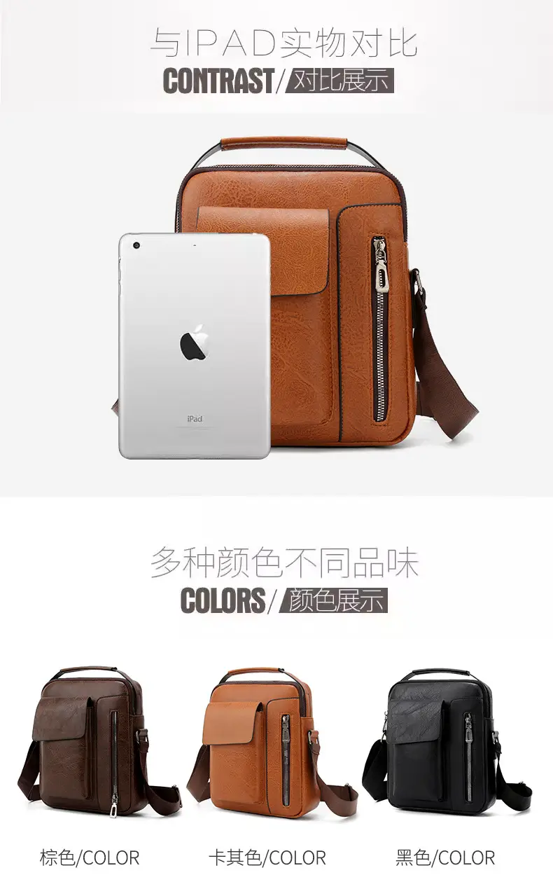 Men's Retro Leather Shoulder Crossbody Bag Black — feature 16