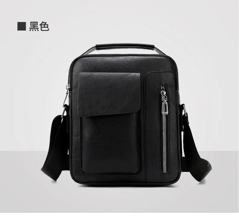 Men's Retro Leather Shoulder Crossbody Bag Black — feature 19