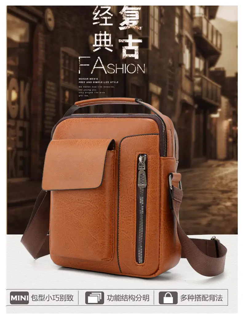 Men's Retro Leather Shoulder Crossbody Bag Black — feature 2