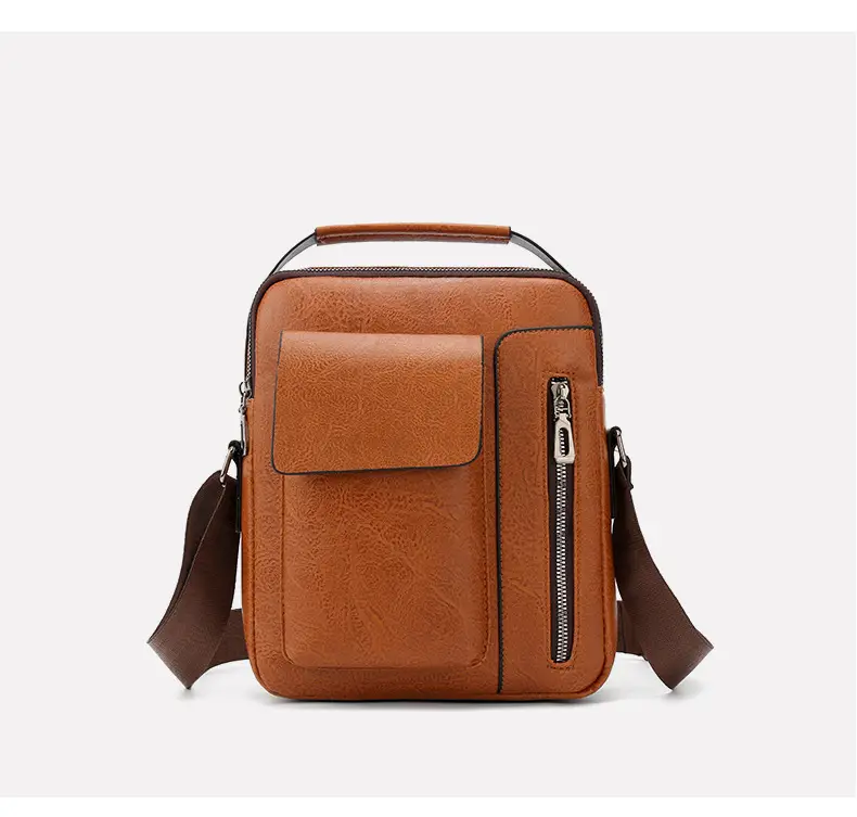 Men's Retro Leather Shoulder Crossbody Bag Black — feature 20