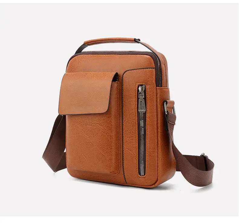 Men's Retro Leather Shoulder Crossbody Bag Black — feature 21